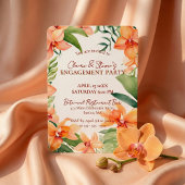 Tropical Orange Orchid & Greenery Engagement Party 招待状