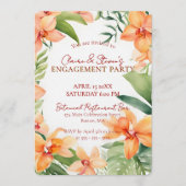 Tropical Orange Orchid & Greenery Engagement Party 招待状 (正面)