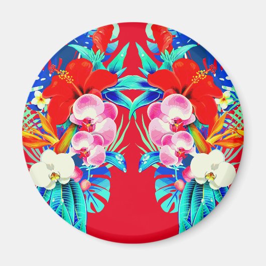 Tropical orchid and palm leaves Hawaiian floral マグネット (正面)