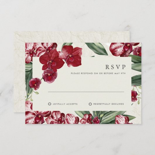 Tropical Orchid Hawaiian Island Wedding Invitation 出欠カード (正面/裏面)