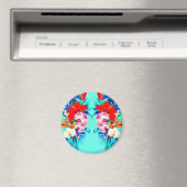 Tropical orchid palm leaf Hawaiian floral teal マグネット (インサイチュ (食洗機))