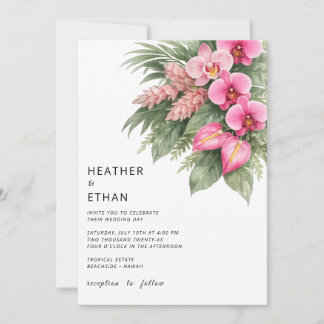 Tropical Orchid Wedding Invitation Pink Floral Mod 招待状