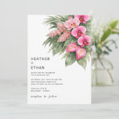 Tropical Orchid Wedding Invitation Pink Floral Mod 招待状 (スタンド正面)