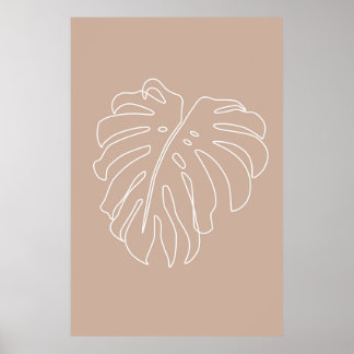 Tropical outline drawing. Monstera leaf ポスター