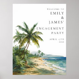 Tropical Palm Beach Engagement Party Welcome Sign ポスター
