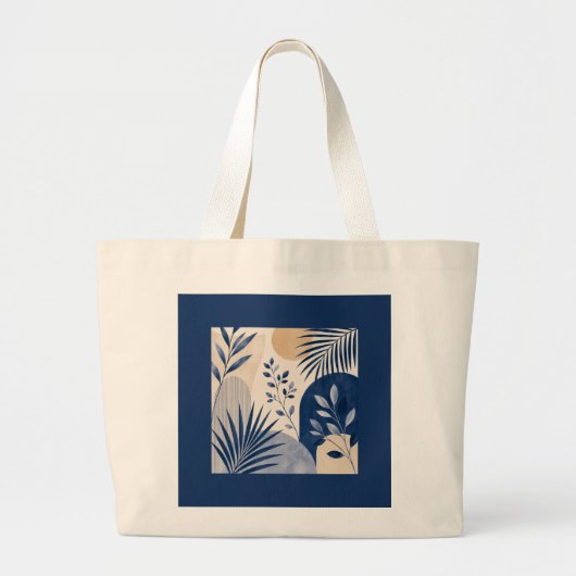 Tropical Palm Foliage Navy Elegant Tote Bag ラージトートバッグ (正面)