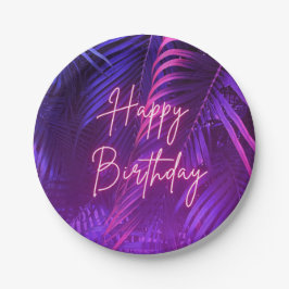 Tropical Palm Leaf Happy Birthday Paper Plate ペーパープレート