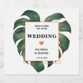 Tropical Palm Leaf Monstera Wedding リキュールボトルラベル (シングルラベル)