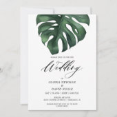 Tropical Palm Leaf Monstera Wedding Invitation 招待状 (正面)