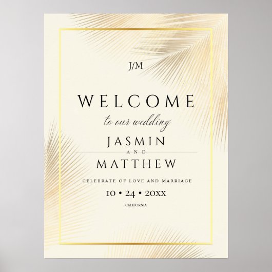 Tropical Palm Leafs Wedding Welcome Sign ポスター (正面)