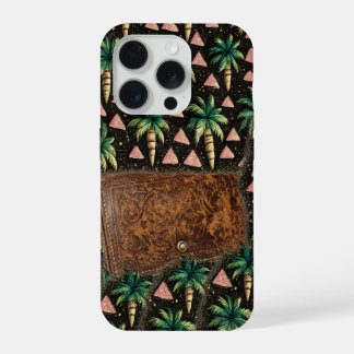 Tropical Palm & Leather Wallet Pattern iPhone 15  Proケース