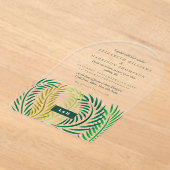 Tropical Palm Leaves, Beach Wedding アクリル招待状 (レイダウン)