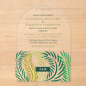 Tropical Palm Leaves, Beach Wedding アクリル招待状 (正面)