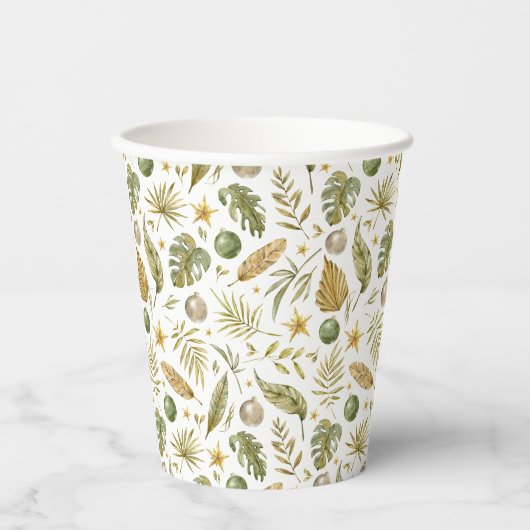 Tropical Palm Leaves Christmas 紙コップ (正面)