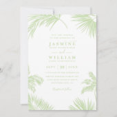 Tropical Palm Leaves Destination QR Code Wedding 招待状 (正面)