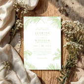 Tropical Palm Leaves Destination QR Code Wedding 招待状