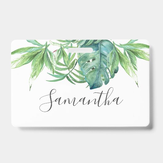 Tropical Palm Leaves Name Tags バッジ (正面)