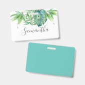 Tropical Palm Leaves Name Tags バッジ (正面&裏面)