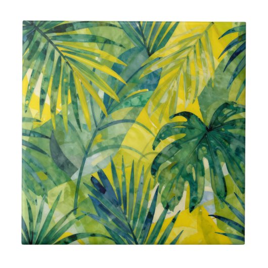 Tropical Palm Monstera Jungle Leaves タイル (正面)