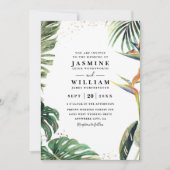 Tropical Palm Paradise Leaves QR Code Wedding 招待状 (正面)