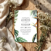 Tropical Palm Paradise Leaves QR Code Wedding 招待状