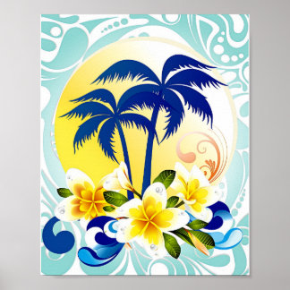 Tropical Palm Paradise with Plumeria Bloom ポスター