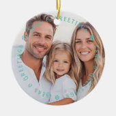 Tropical Palm Seas & Greetings Christmas Photo セラミックオーナメント (正面)