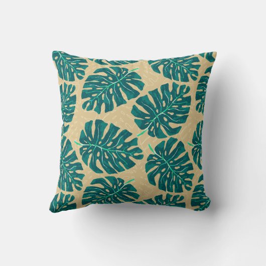 Tropical Palm Teal Beige クッション (裏面)