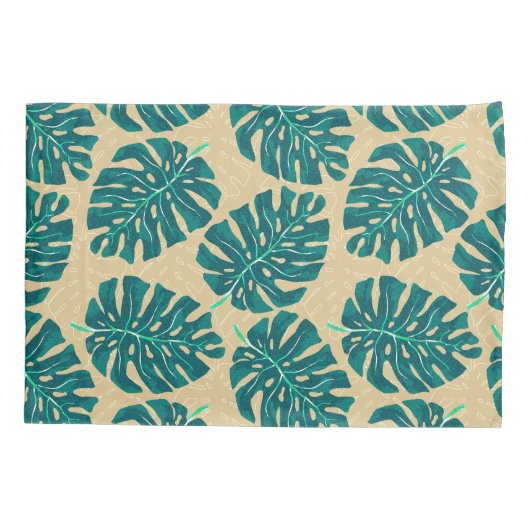 Tropical Palm Teal Beige 枕カバー (裏面)
