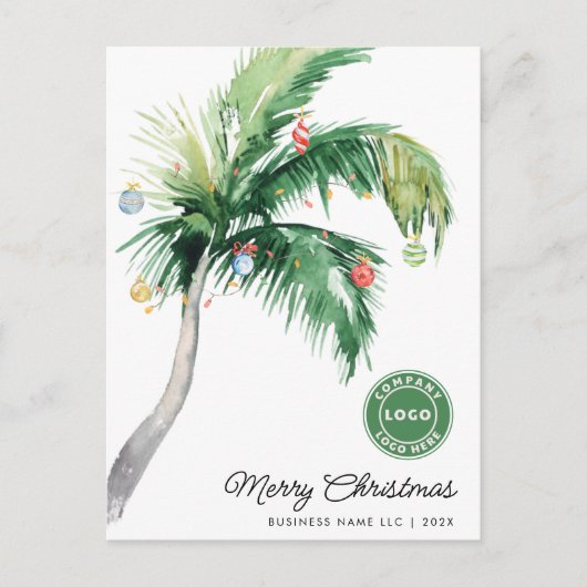 Tropical Palm Tree Coastal Business Logo Christmas シーズンポストカード (正面)
