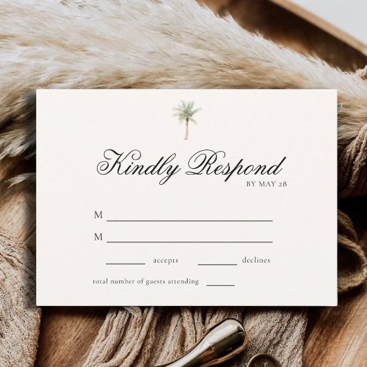 Tropical Palm Tree Elegant Minimalist Wedding RSVP