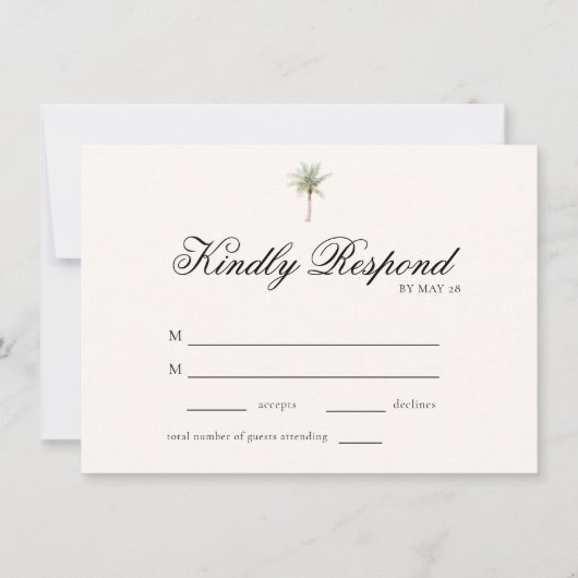 Tropical Palm Tree Elegant Minimalist Wedding RSVP (正面)