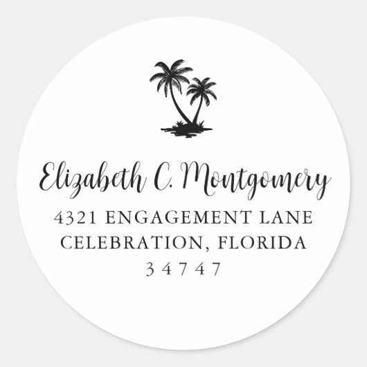 Tropical Palm Tree Home Address ラウンドシール (正面)