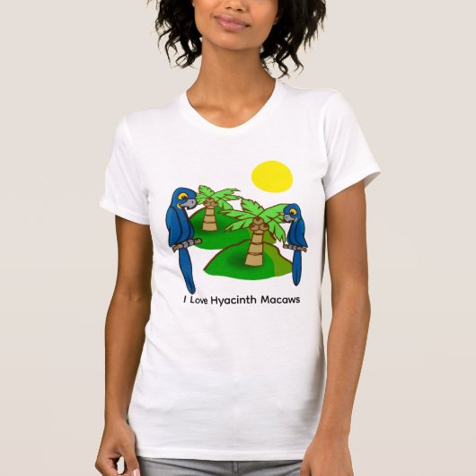 Tropical Palm Tree Hyacinth Macaw Art Tee Shirt Tシャツ (正面)
