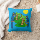 Tropical Palm Tree Hyacinth Macaw Art Throw Pillow クッション (ブランケット)