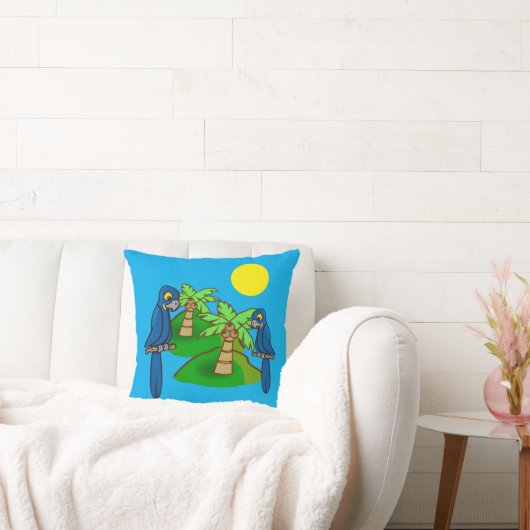 Tropical Palm Tree Hyacinth Macaw Art Throw Pillow クッション (ソファ)