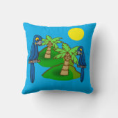 Tropical Palm Tree Hyacinth Macaw Art Throw Pillow クッション (裏面)