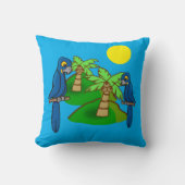Tropical Palm Tree Hyacinth Macaw Art Throw Pillow クッション (正面)