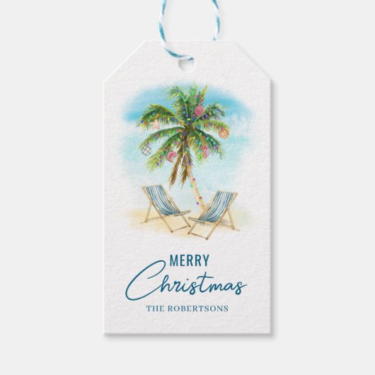 Tropical Palm Tree Merry Christmas ギフトタグ (正面)