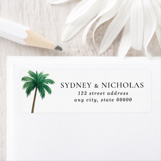 Tropical Palm Tree Minimal Wedding Return Address ラベル (インサイチュ)