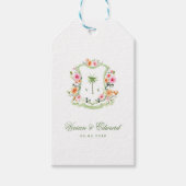 Tropical Palm Tree Monogram Crest Beach Wedding ギフトタグ (正面)