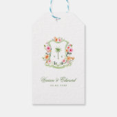 Tropical Palm Tree Monogram Crest Beach Wedding ギフトタグ (裏面)