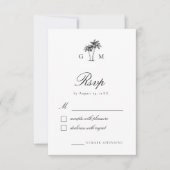 Tropical Palm Tree Monogram Destination Wedding 出欠カード (正面)