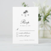 Tropical Palm Tree Monogram Destination Wedding 出欠カード (スタンド正面)