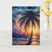 Tropical Palm Tree Personalized Anniversary カード (黄色い花)