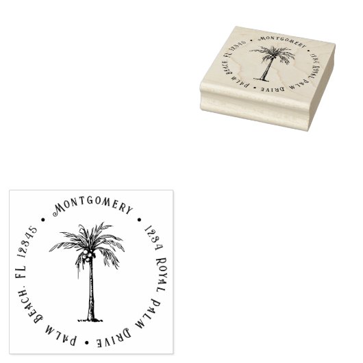 Tropical Palm Tree Personalized Return Address ラバースタンプ (押印)