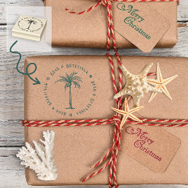 Tropical Palm Tree Seas and Greetings Christmas ラバースタンプ