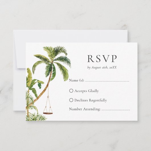 Tropical Palm Tree Wedding RSVP Card (正面)