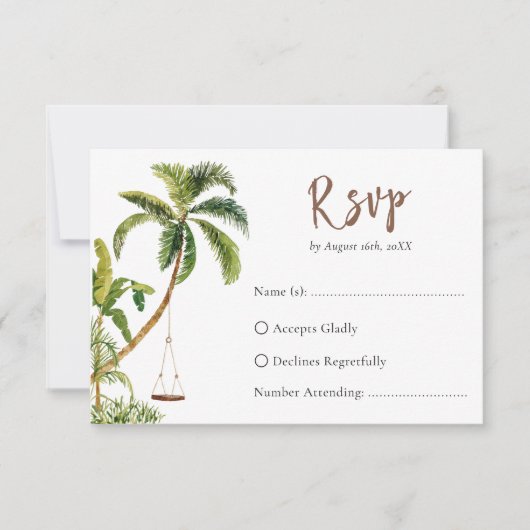 Tropical Palm Tree Wedding RSVP Card (正面)
