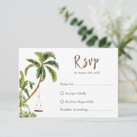 Tropical Palm Tree Wedding RSVP Card (スタンド正面)